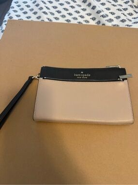 kate spade Two-Tone Black & Blush Wristlet with Gold Hardware